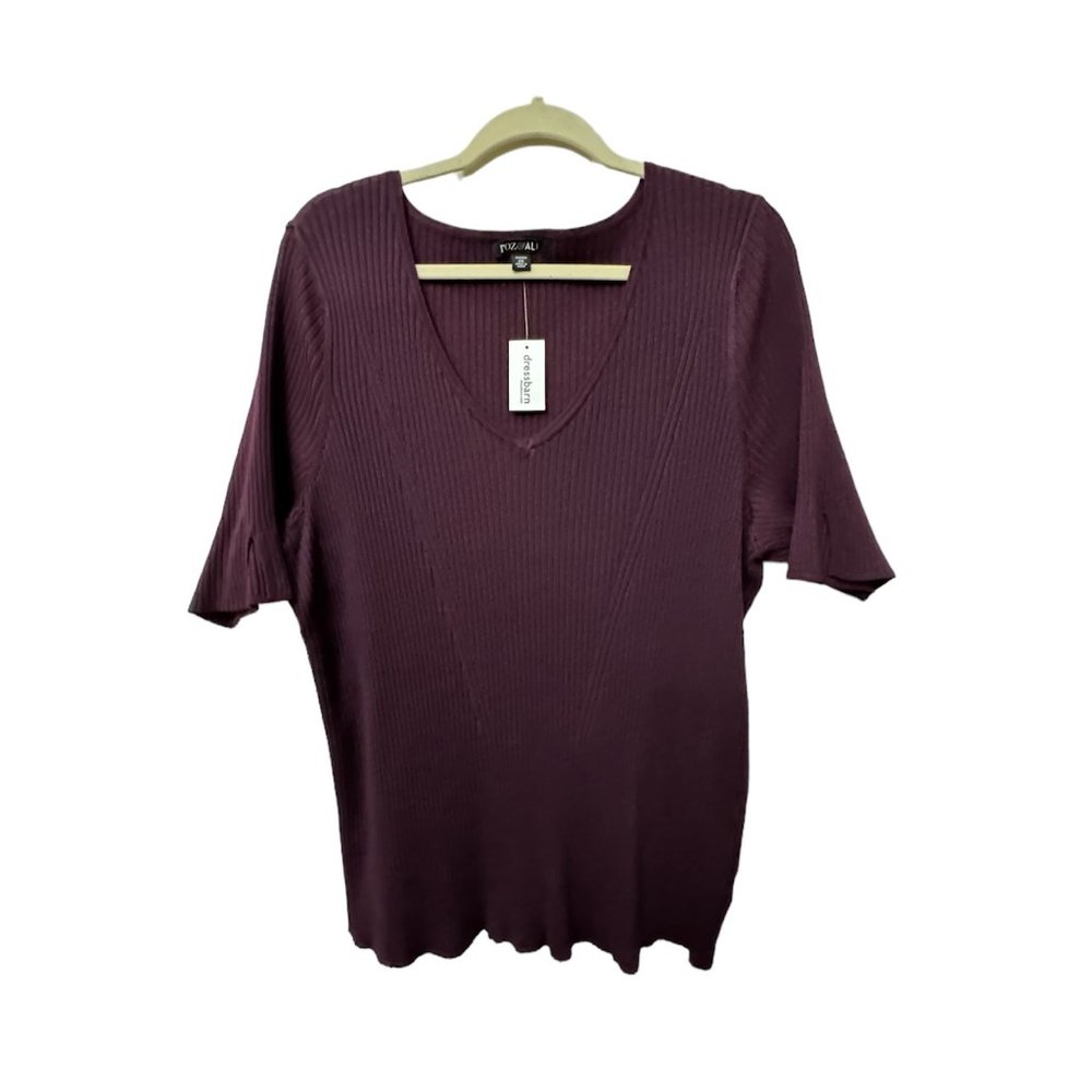 Roz Ali Dressbarn Plus Women's Elbow length Sleeve Knit Top